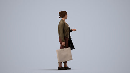 3D scanned woman shopping casual, photorealistic archviz people for Enscape and SketchUp, side view render
