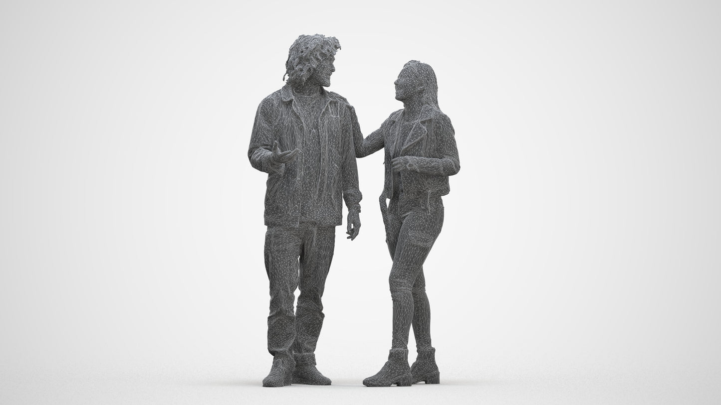 realistic 3D people woman casual couple, render-ready for V-Ray and Corona, FBX OBJ, three-quarter front view render