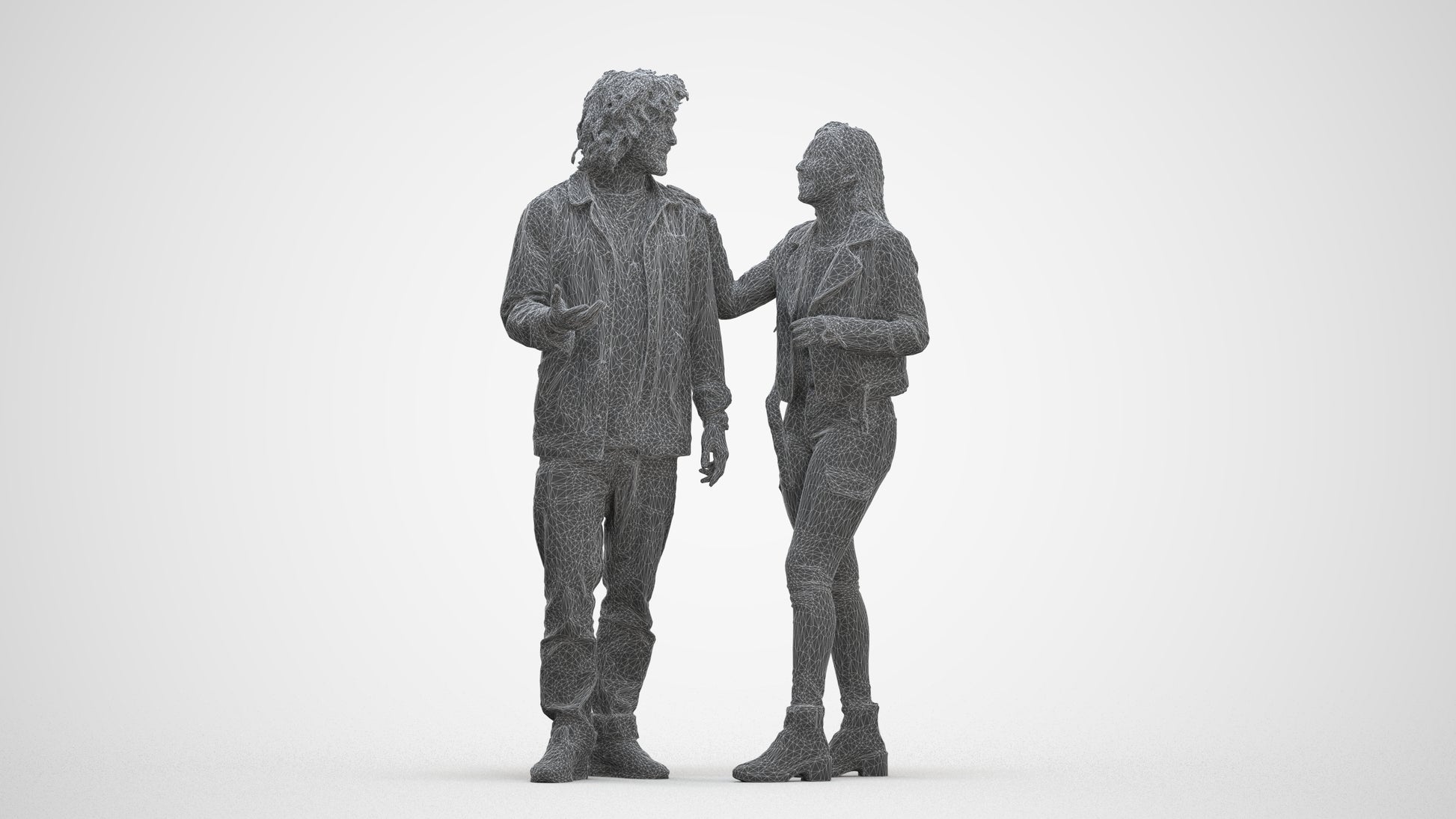 realistic 3D people woman casual couple, render-ready for V-Ray and Corona, FBX OBJ, three-quarter front view render