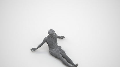 3D human model man pool, photogrammetry scanned person for archviz, wireframe three-quarter view