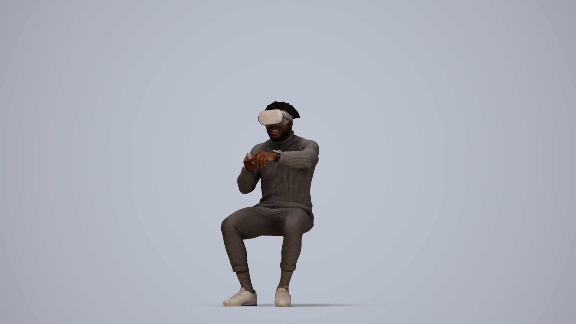 3D scanned man sitting casual, photorealistic archviz people for Enscape and SketchUp, top-down view render