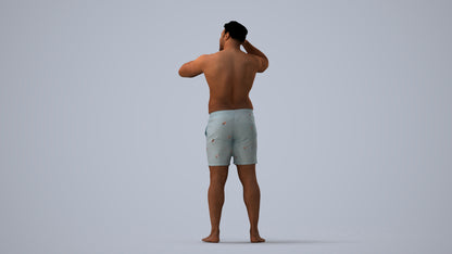 realistic 3D human man pool, archviz people FBX OBJ for Blender, three-quarter view render