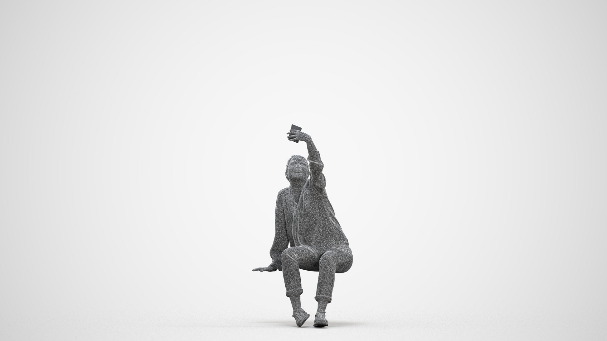 3D people model woman casual sitting, scanned human for 3ds Max rendering, three-quarter front view render