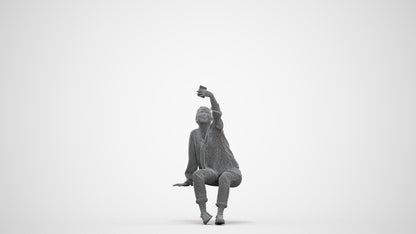 3D people model woman casual sitting, scanned human for 3ds Max rendering, three-quarter front view render