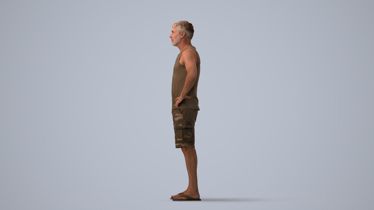 realistic 3D human man casual standing, archviz people FBX OBJ for Blender, three-quarter view render
