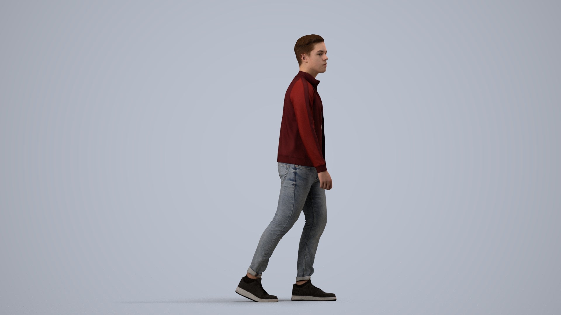 realistic 3D boy casual kids, scanned archviz people for Blender and 3ds Max, side view render