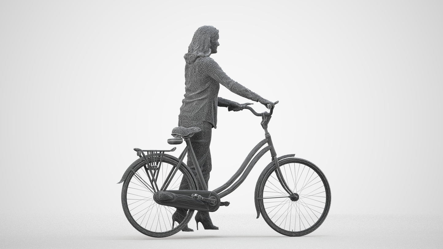 realistic 3D woman casual shopping, scanned archviz people for Blender and 3ds Max, wireframe side view