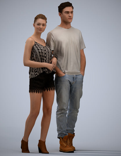3D people model woman casual couple, scanned human for 3ds Max rendering