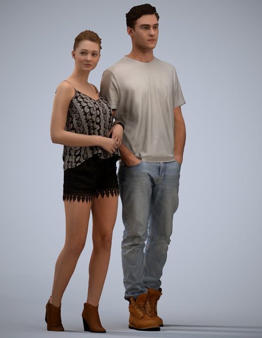 3D people model woman casual couple, scanned human for 3ds Max rendering