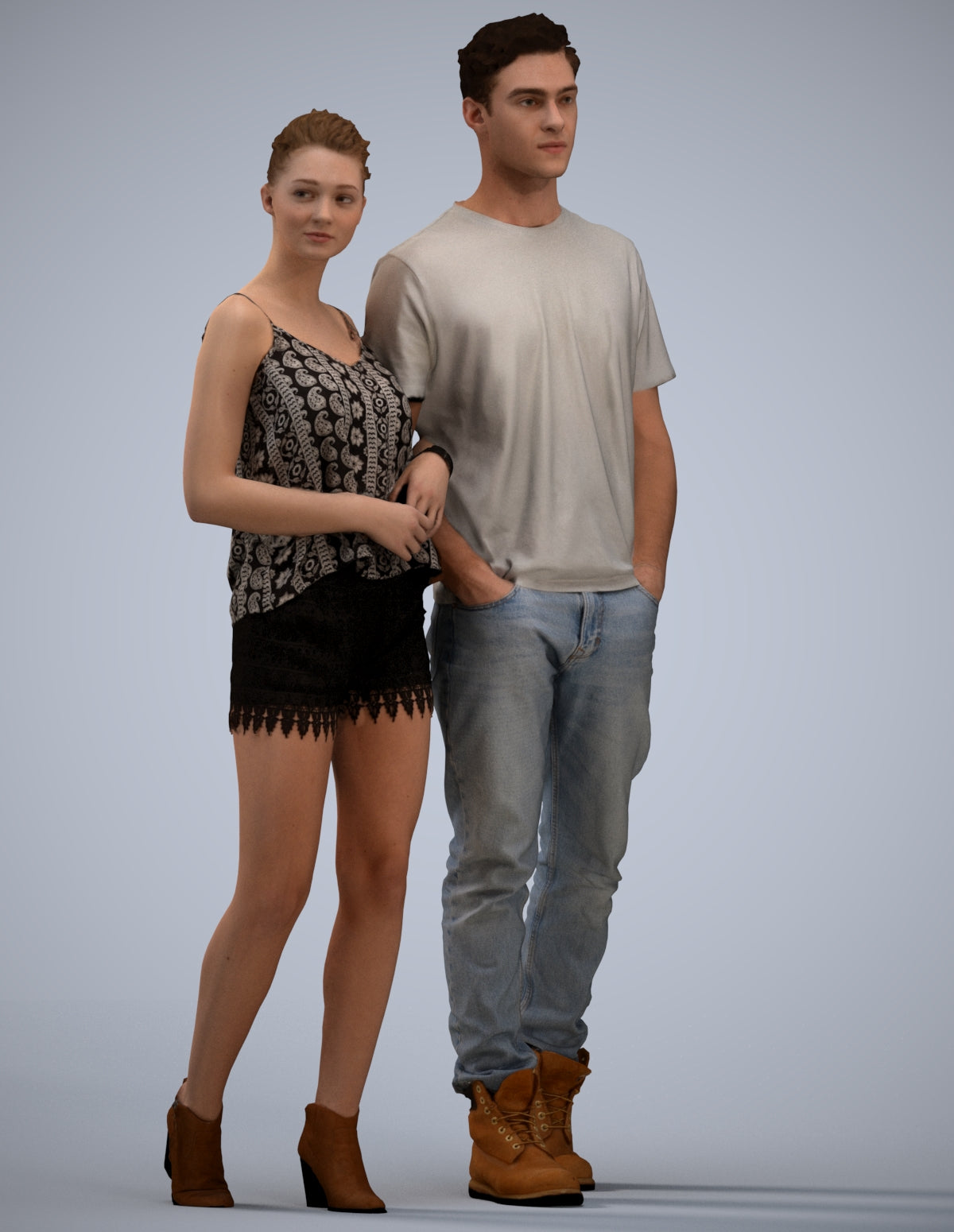 3D people model woman casual couple, scanned human for 3ds Max rendering