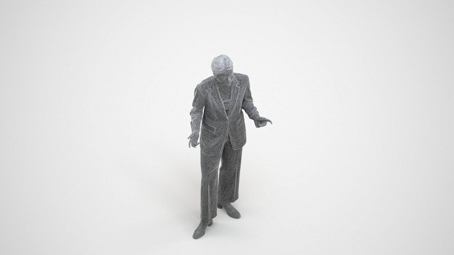 realistic 3D woman business, scanned archviz people for Blender and 3ds Max, wireframe three-quarter view