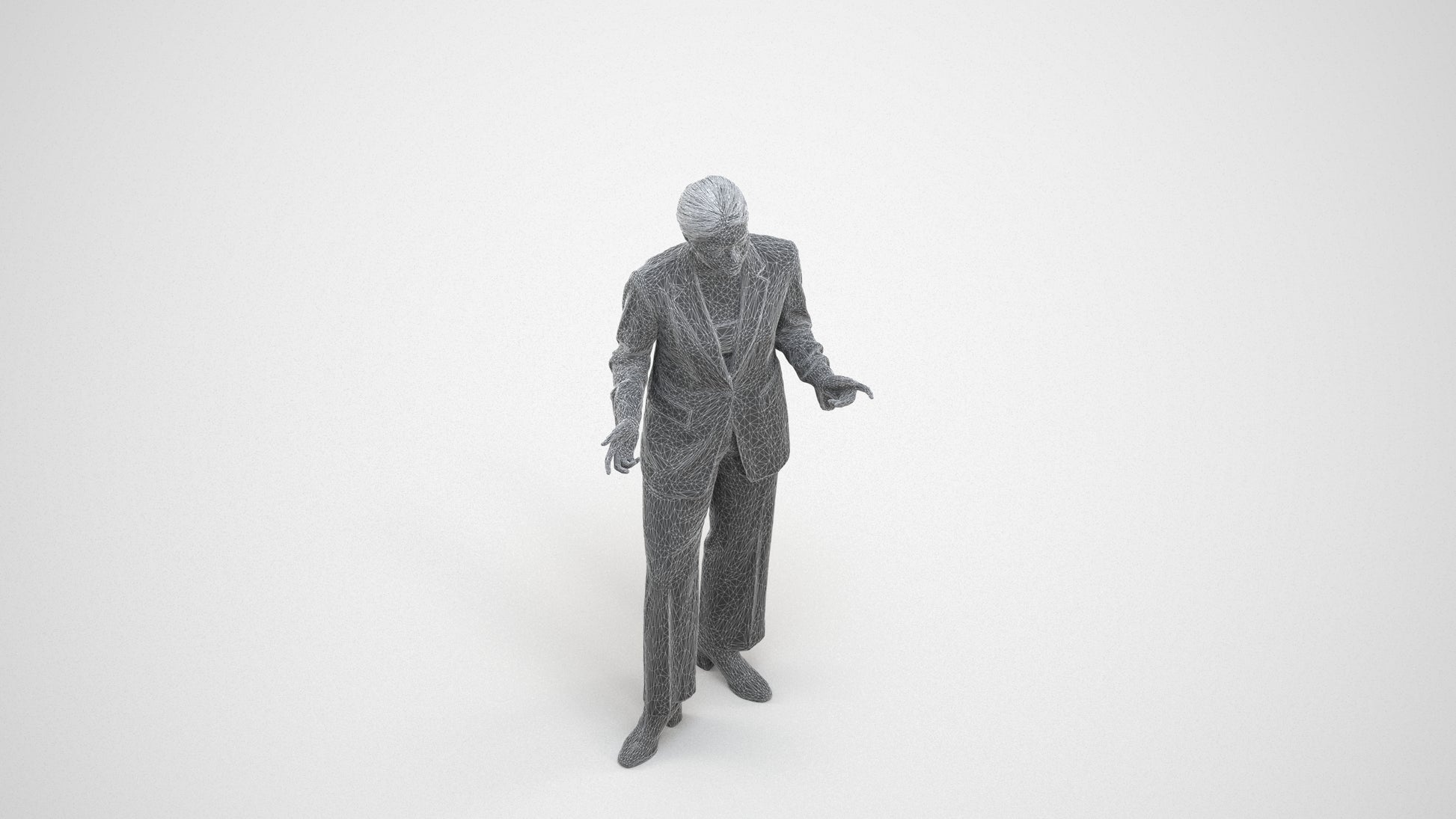 realistic 3D woman business, scanned archviz people for Blender and 3ds Max, wireframe three-quarter view