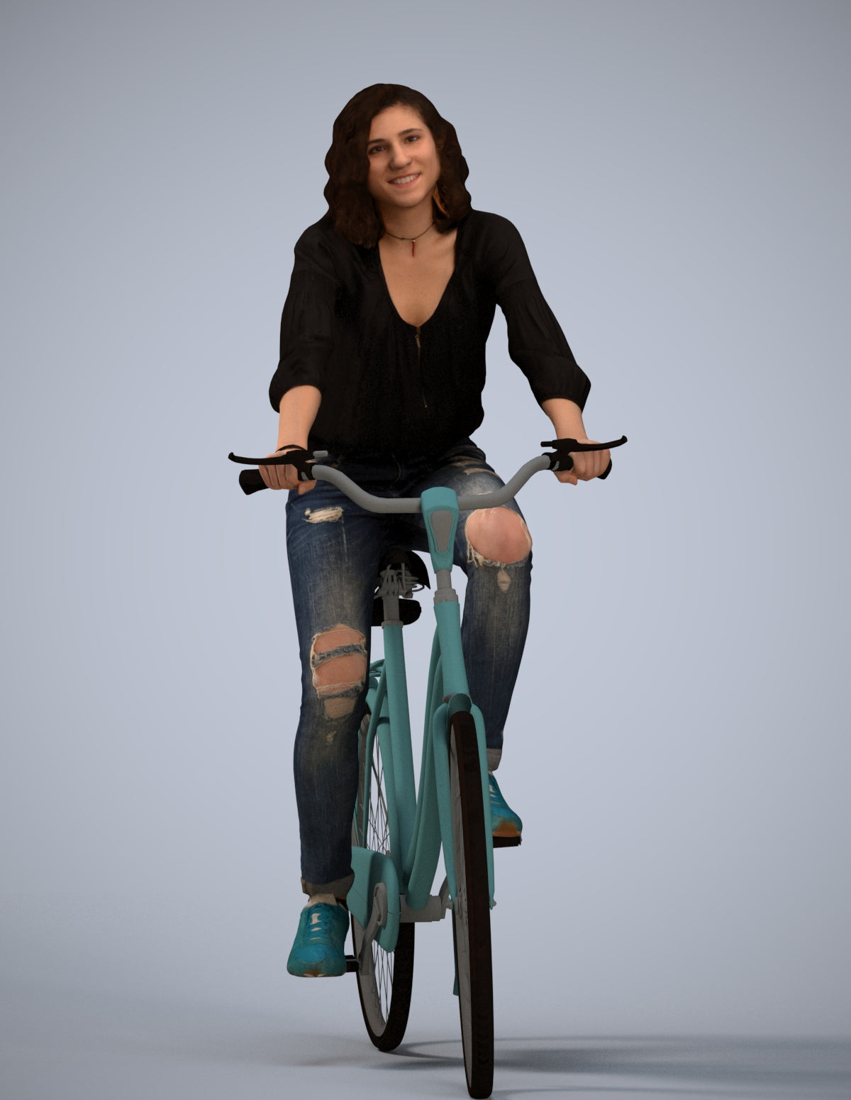 realistic 3D woman casual cycling, scanned archviz people for Blender and 3ds Max