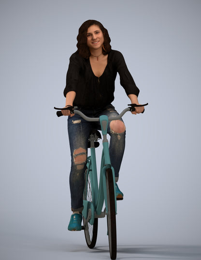 realistic 3D woman casual cycling, scanned archviz people for Blender and 3ds Max