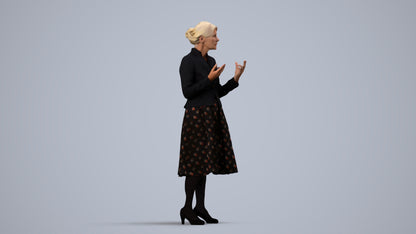 realistic 3D senior woman business standing, scanned archviz people for Blender and 3ds Max, side view render