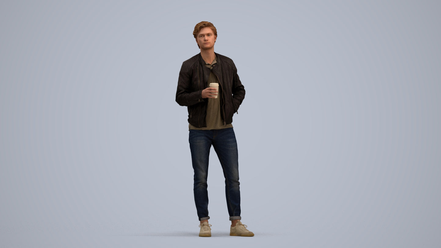photogrammetry 3D man casual standing, realistic human model archviz FBX, standing pose render