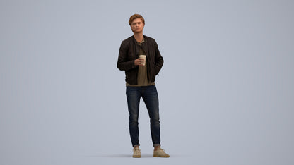 photogrammetry 3D man casual standing, realistic human model archviz FBX, standing pose render