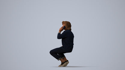 realistic 3D man casual sitting, scanned archviz people for Blender and 3ds Max, three-quarter view render
