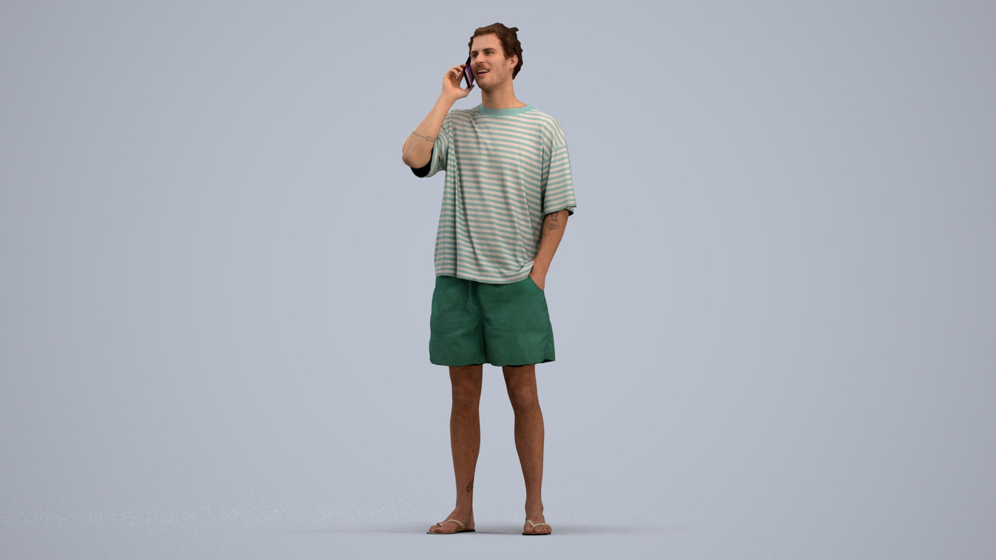 3D human model man casual standing, photogrammetry scanned person for archviz, standing pose render