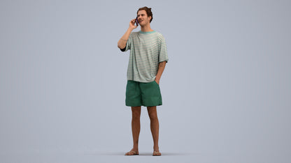 3D human model man casual standing, photogrammetry scanned person for archviz, standing pose render