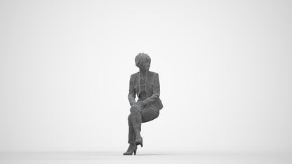 realistic 3D human senior woman business sitting, archviz people FBX OBJ for Blender, wireframe back view