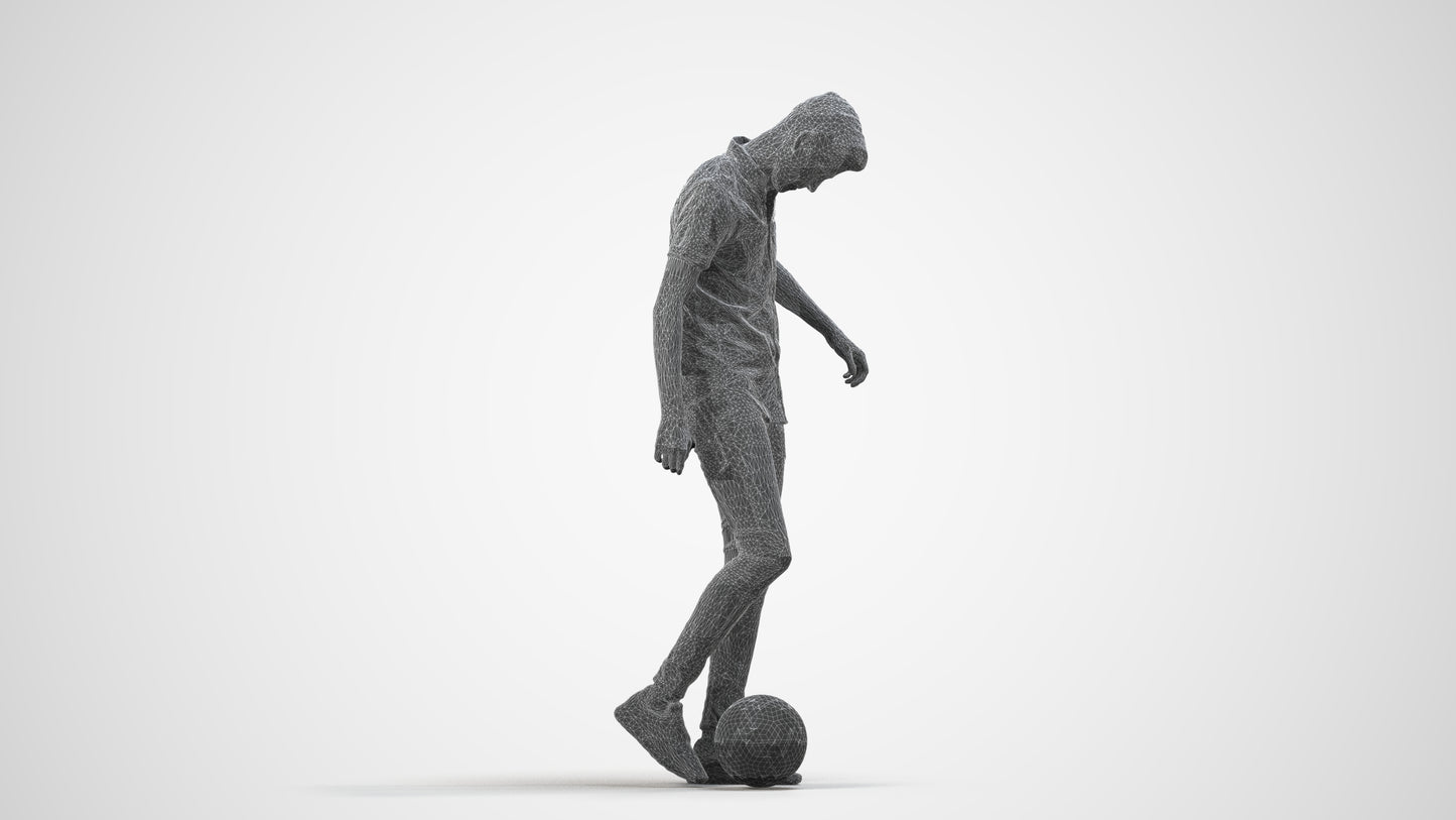 3D human model man sport standing, photogrammetry scanned person for archviz, wireframe side view