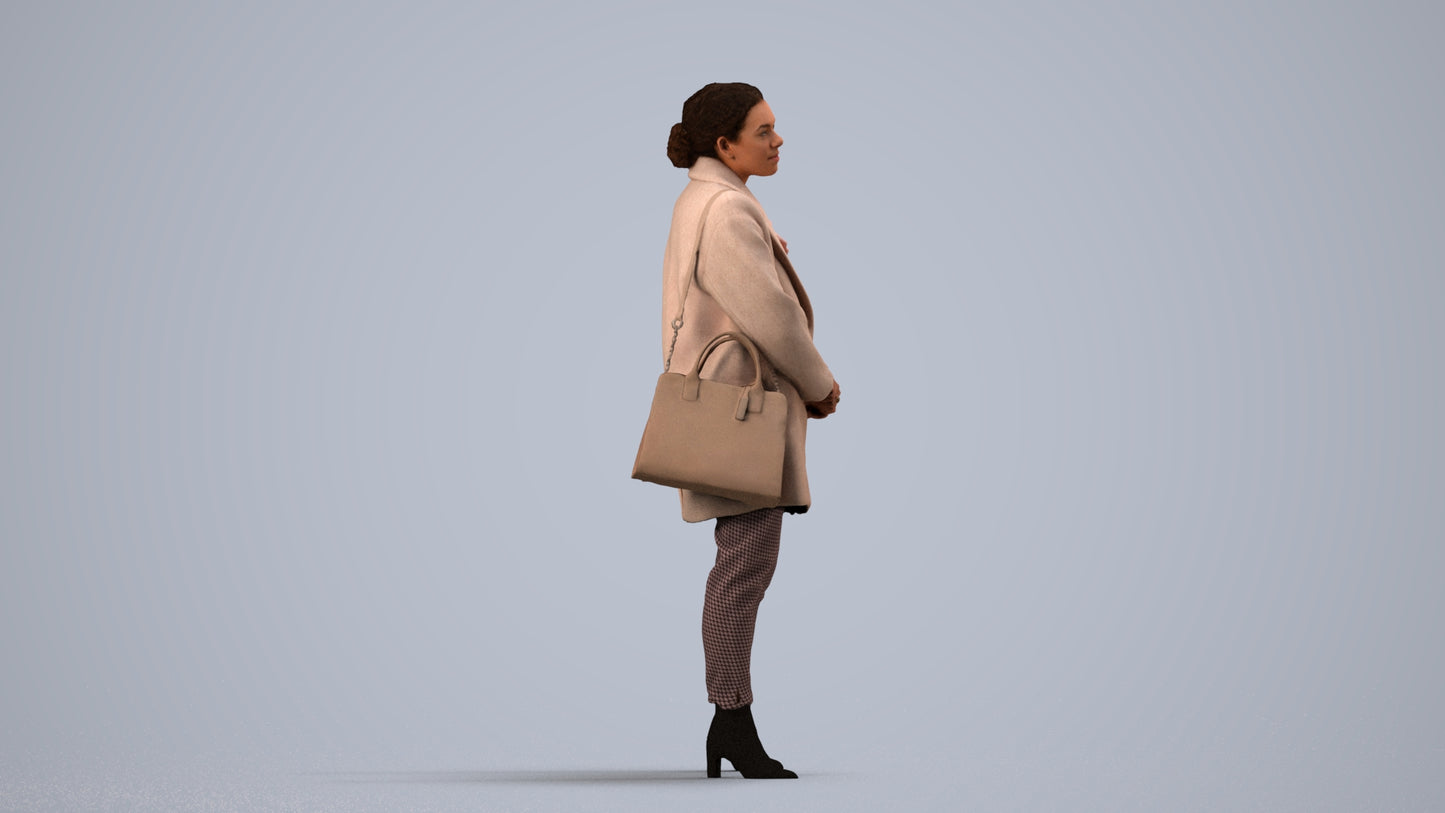 scanned 3D woman business standing, photogrammetry people for Enscape and V-Ray, side view render