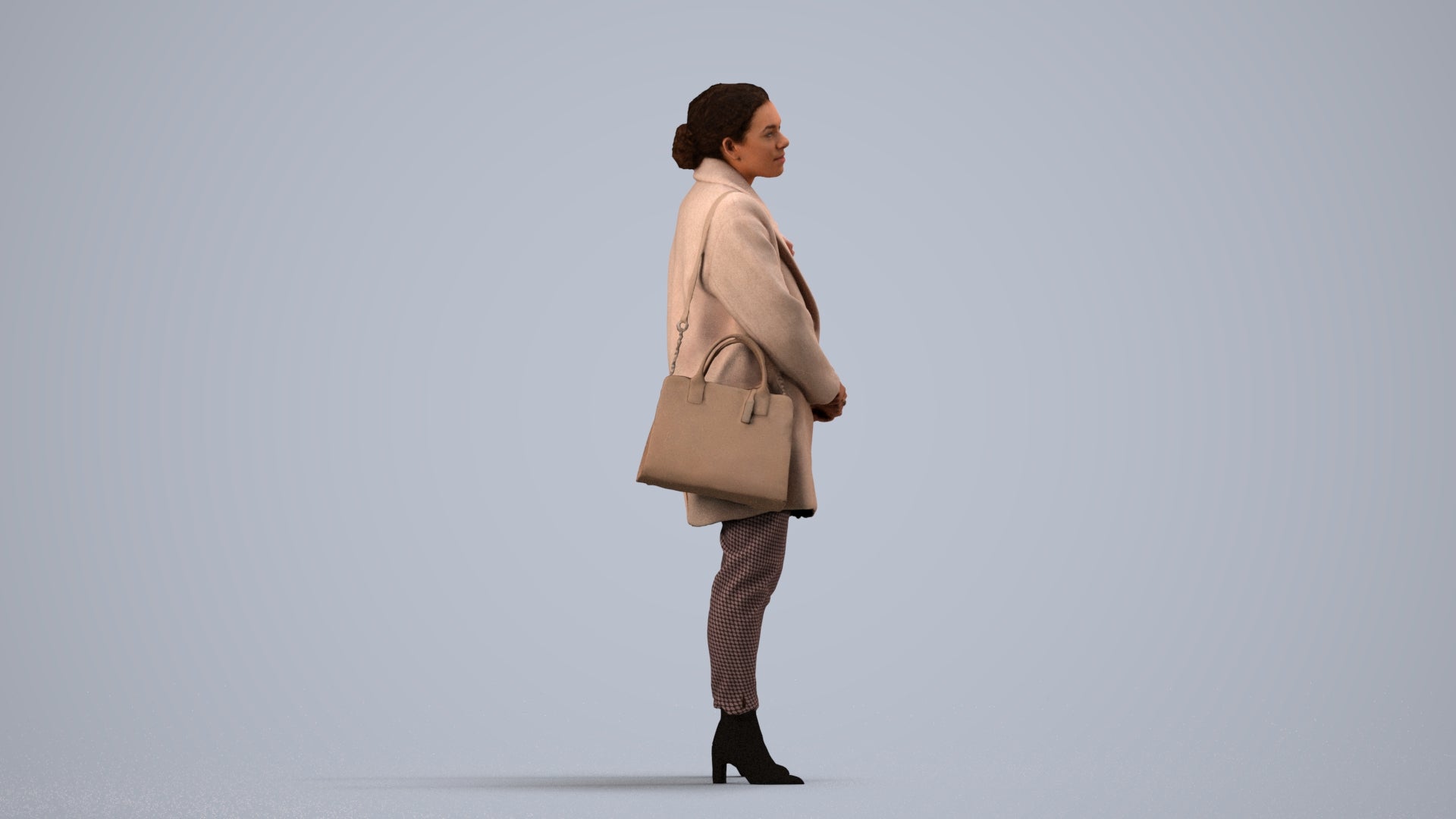 scanned 3D woman business standing, photogrammetry people for Enscape and V-Ray, side view render