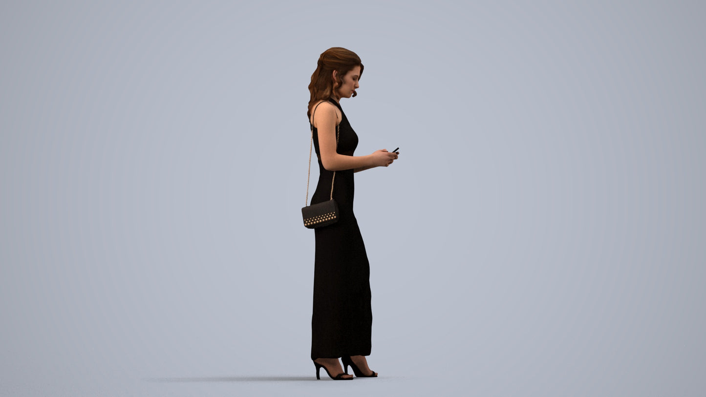 photogrammetry 3D woman formal standing, realistic human model archviz FBX, side view render