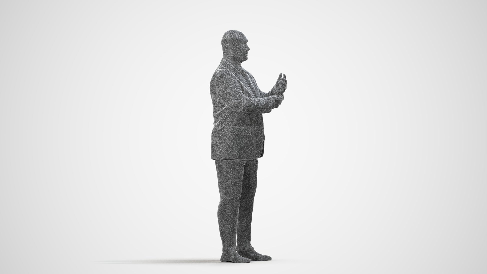 scanned 3D senior man business, photogrammetry people for Enscape and V-Ray, wireframe side view