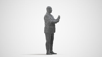 scanned 3D senior man business, photogrammetry people for Enscape and V-Ray, wireframe side view