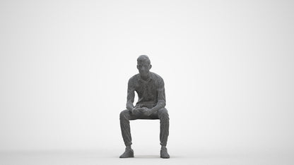 3D people model man casual sitting, scanned human for 3ds Max rendering, three-quarter front view render