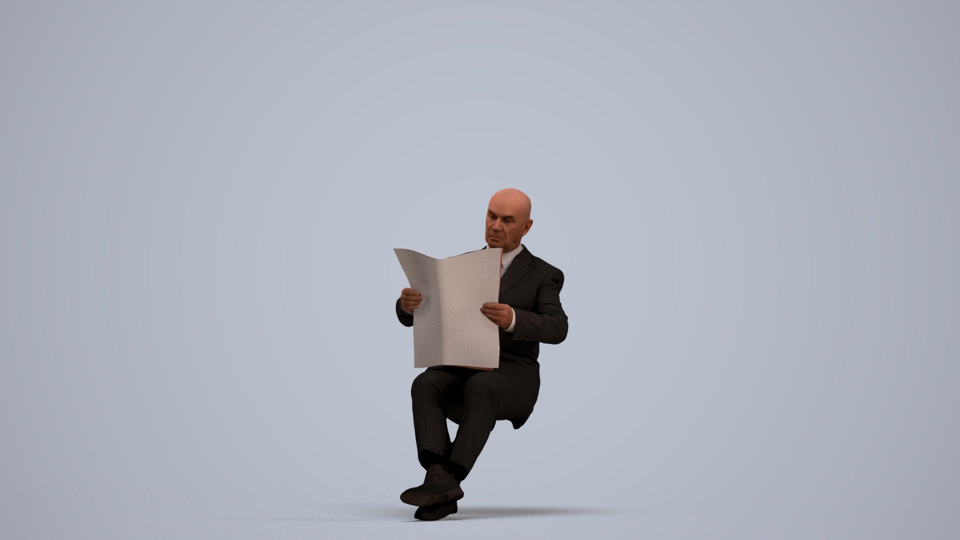 realistic 3D people senior man business sitting, render-ready for V-Ray and Corona, FBX OBJ, standing pose render