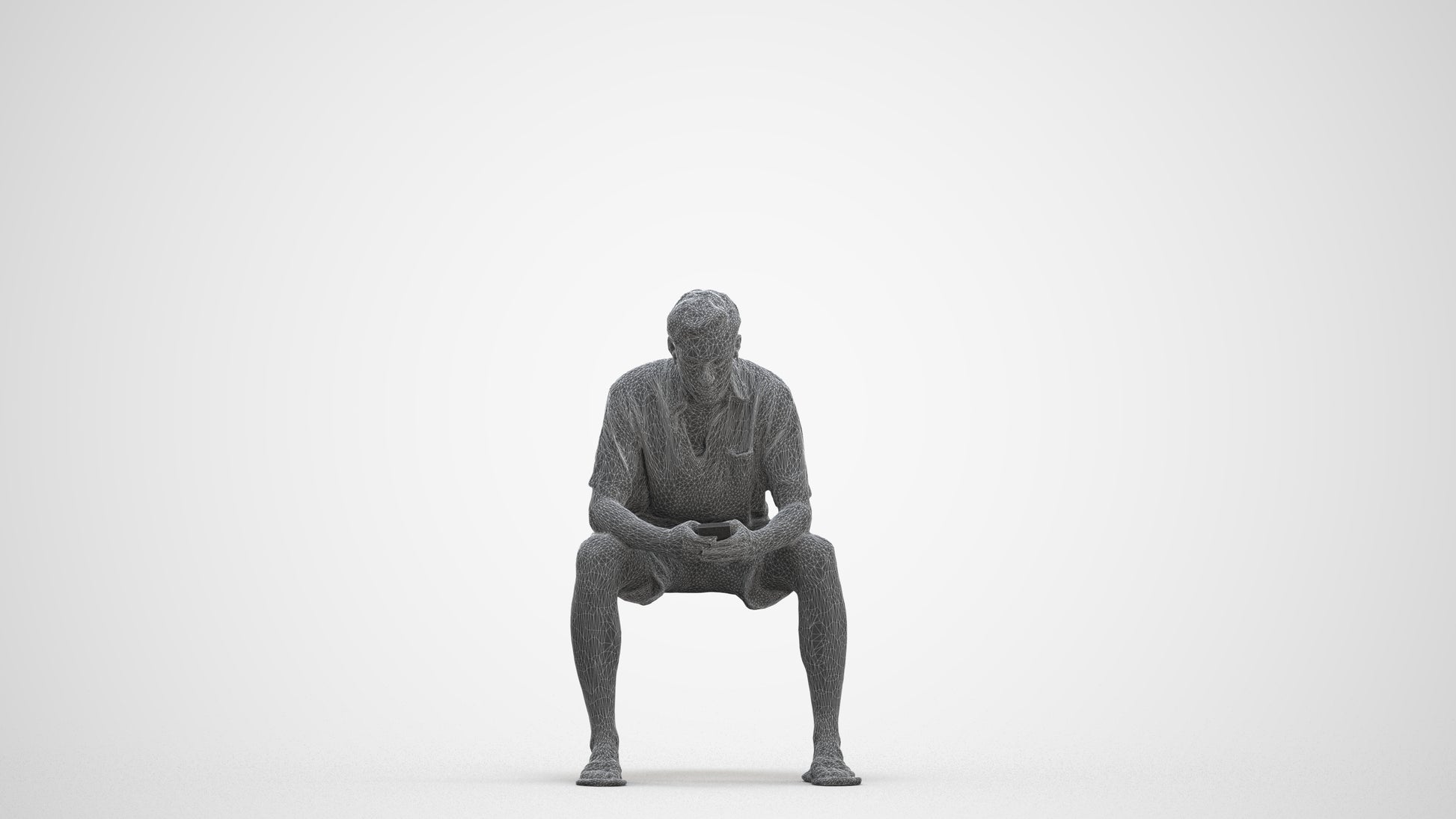 realistic 3D human man casual sitting, archviz people FBX OBJ for Blender, three-quarter front view render