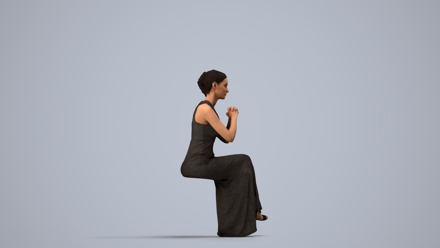 3D people model woman formal formalaffairs, scanned human for 3ds Max rendering, side view render
