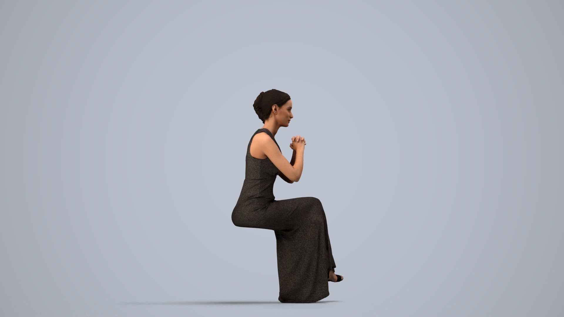 3D people model woman formal formalaffairs, scanned human for 3ds Max rendering, side view render