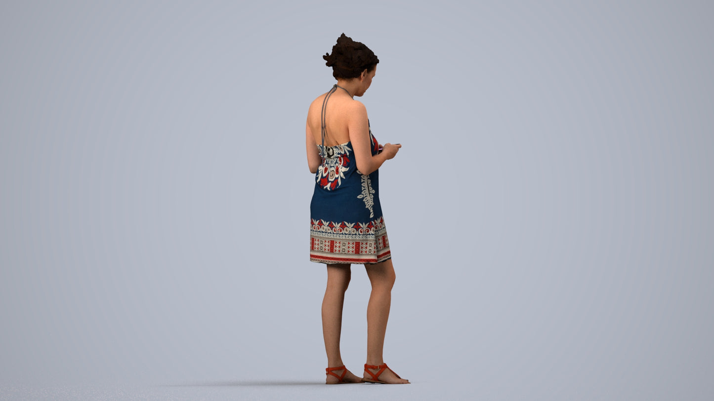 photogrammetry 3D woman standing, realistic human model archviz FBX, side view render