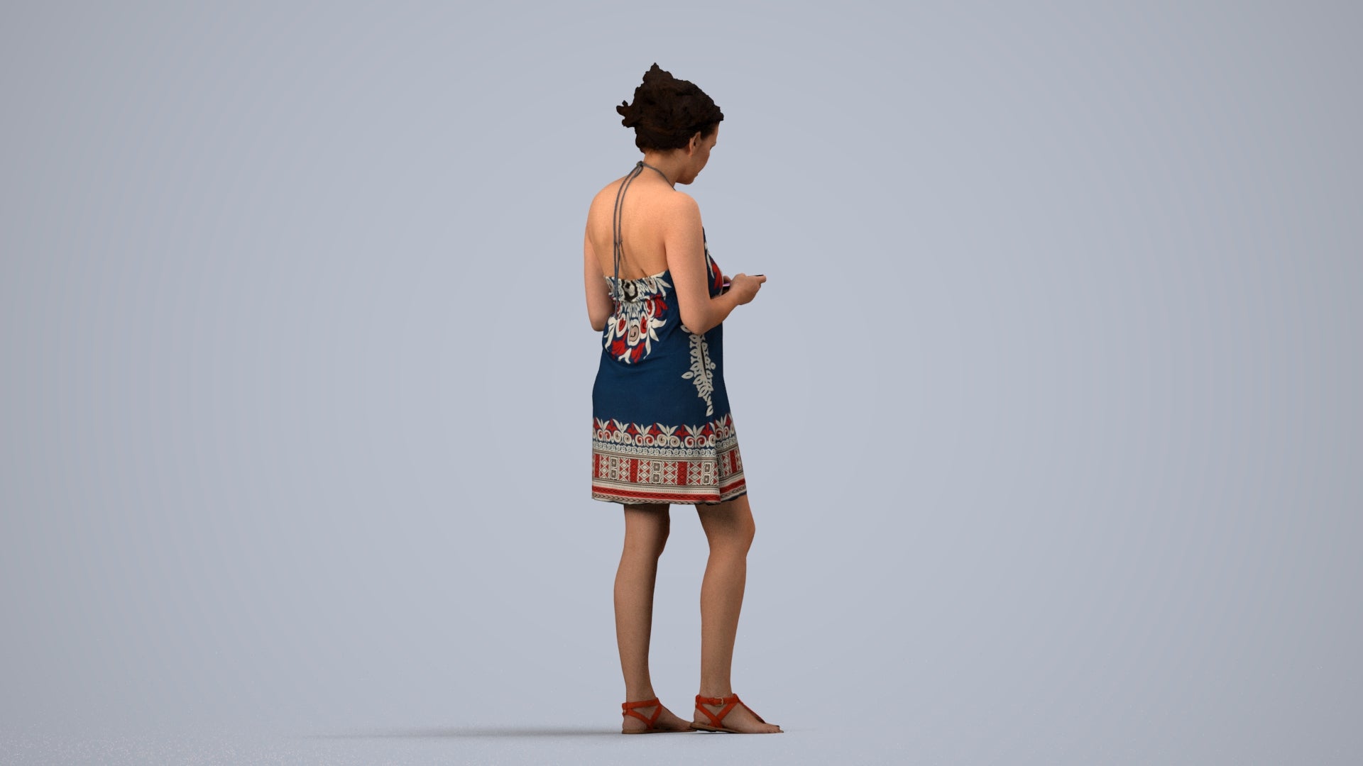 photogrammetry 3D woman standing, realistic human model archviz FBX, side view render