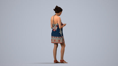 photogrammetry 3D woman standing, realistic human model archviz FBX, side view render