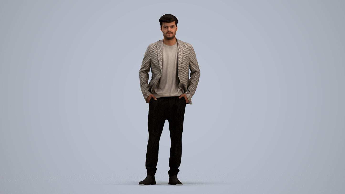 3D scanned man business, photorealistic archviz people for Enscape and SketchUp, standing pose render