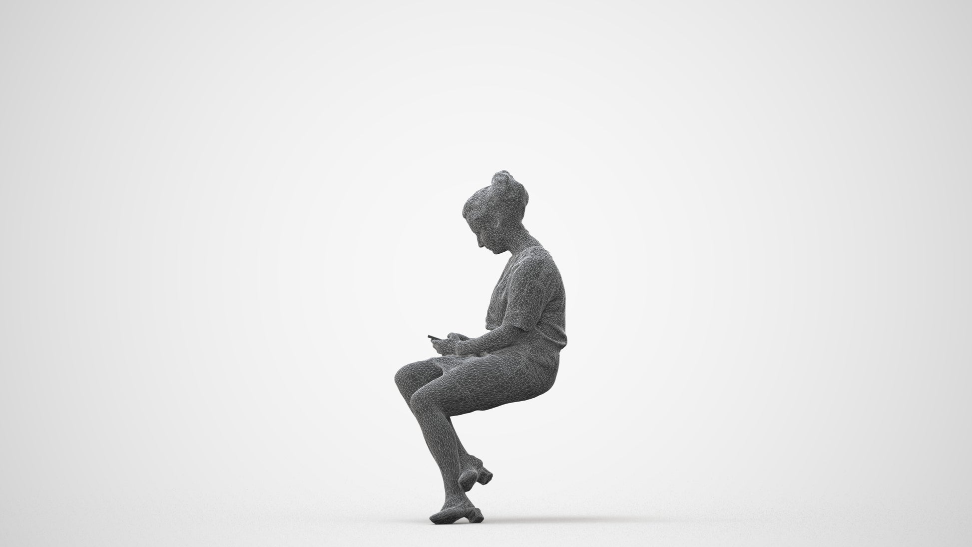 realistic 3D woman casual sitting, scanned archviz people for Blender and 3ds Max, square thumbnail
