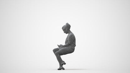 realistic 3D woman casual sitting, scanned archviz people for Blender and 3ds Max, square thumbnail