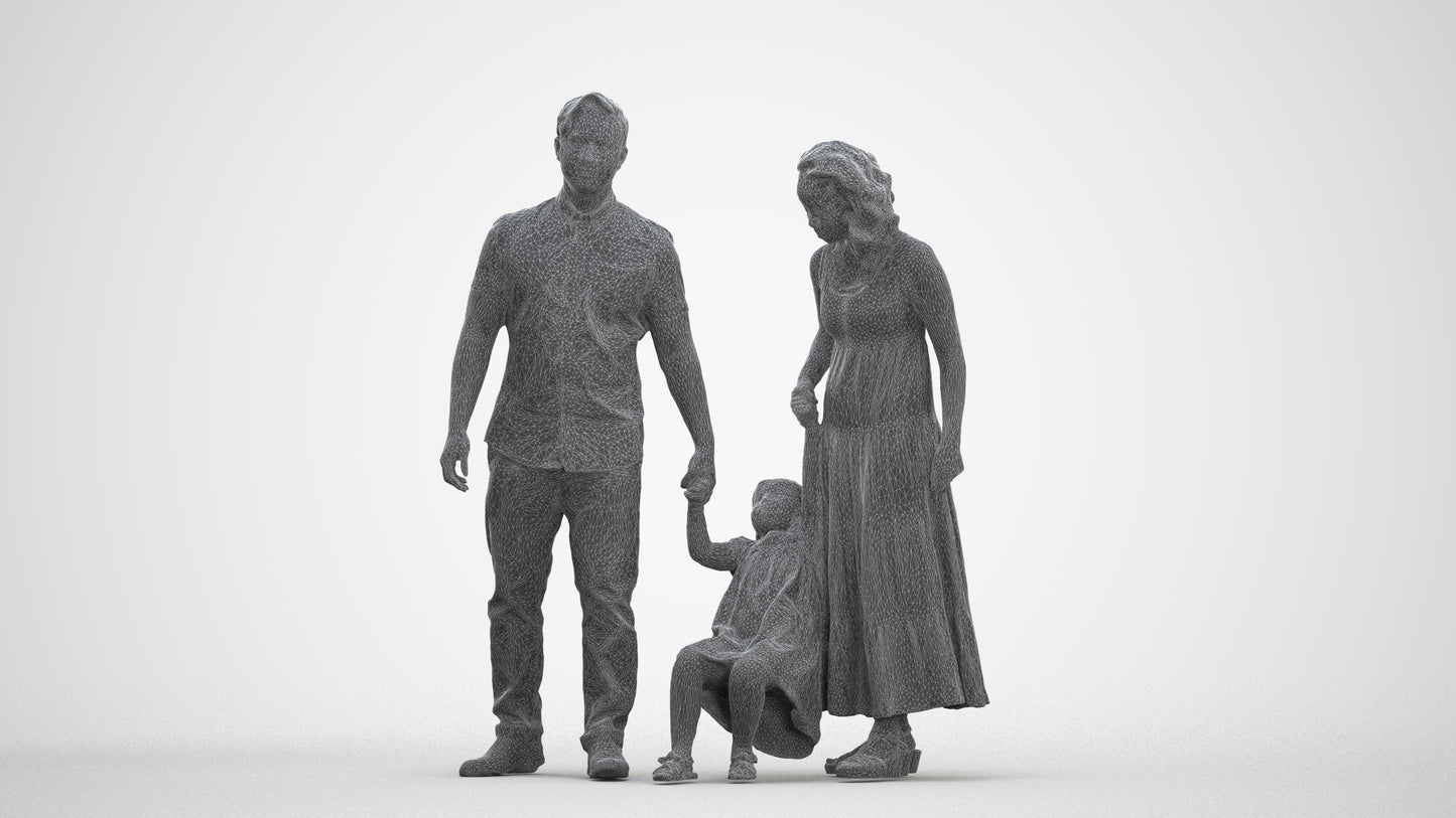3D people model girl casual kids, scanned human for 3ds Max rendering, three-quarter front view render