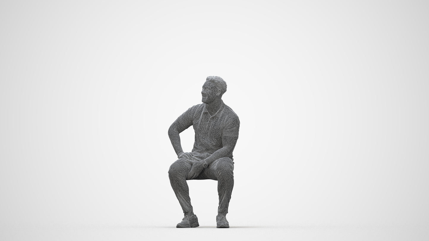 3D scanned man pool casual, photorealistic archviz people for Enscape and SketchUp, wireframe back view