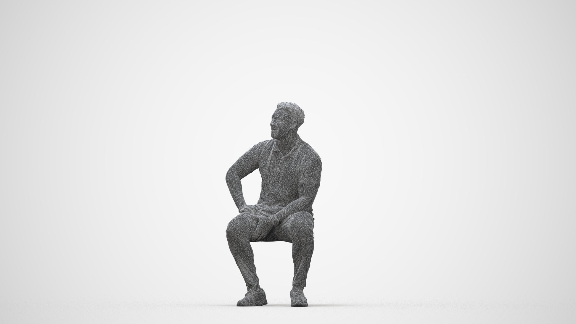 3D scanned man pool casual, photorealistic archviz people for Enscape and SketchUp, wireframe back view