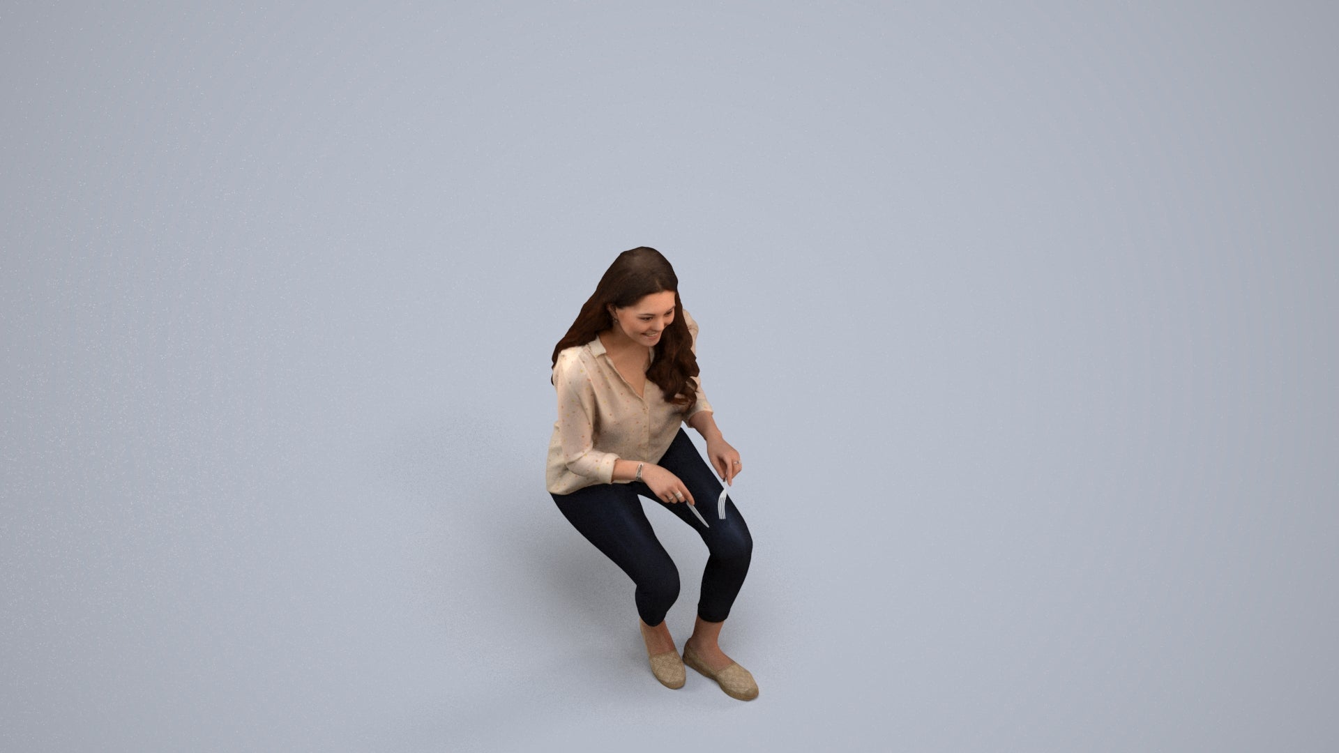 scanned 3D woman casual sitting, photogrammetry people for Enscape and V-Ray, back view render