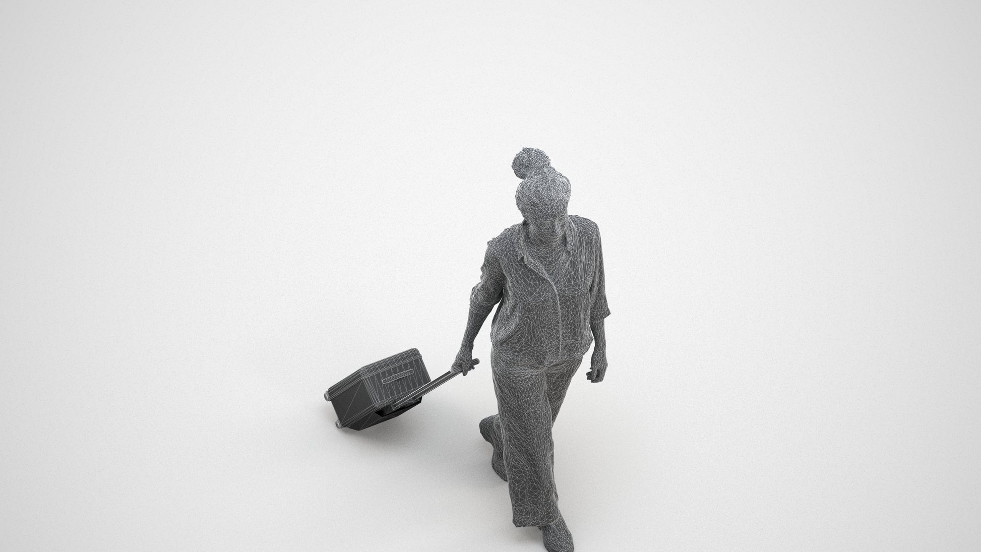 photogrammetry 3D woman casual walking, realistic human model archviz FBX, wireframe three-quarter view