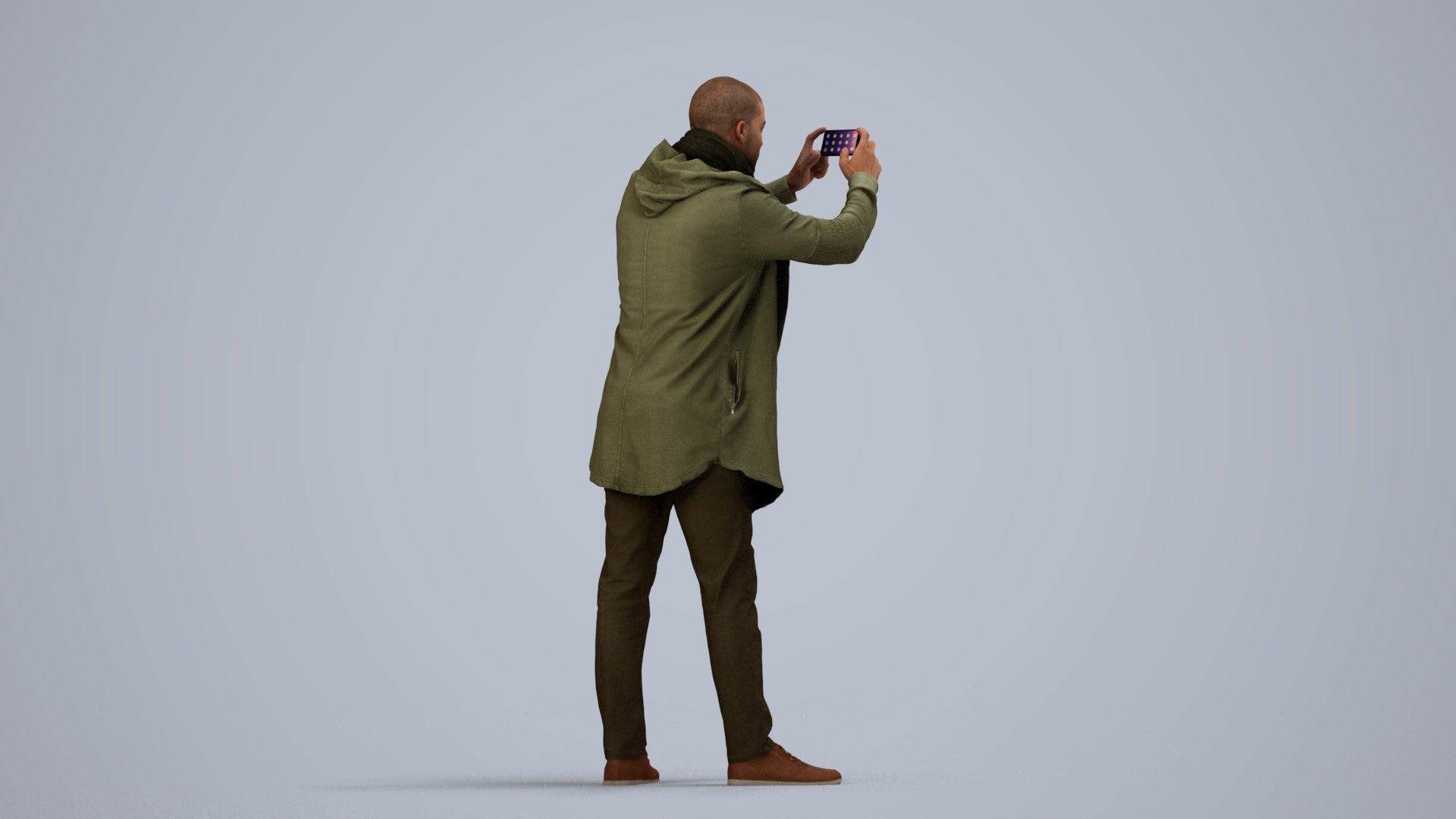 realistic 3D human man casual standing, archviz people FBX OBJ for Blender, side view render