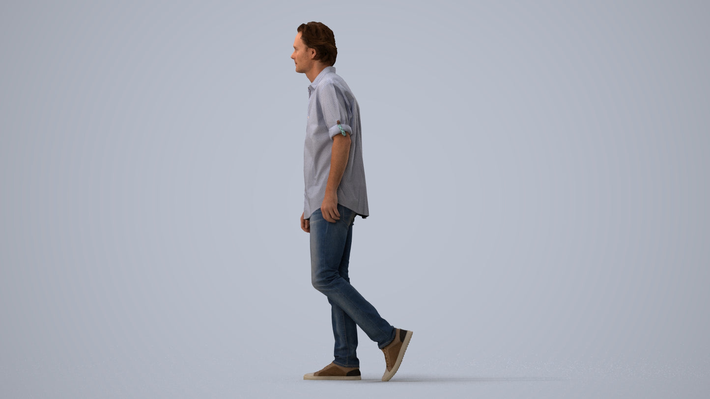 realistic 3D people man casual standing, render-ready for V-Ray and Corona, FBX OBJ, three-quarter view render
