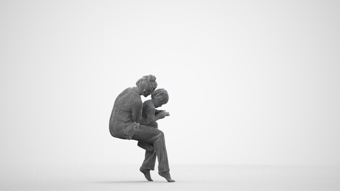 3D people model girl kids, scanned human for 3ds Max rendering, wireframe side view